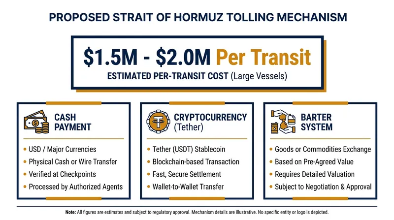Iran's Persian Gulf Strait Authority has proposed a multi-tiered payment structure designed to bypass traditional Western financial systems.