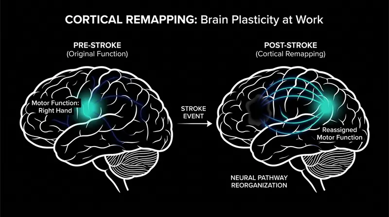 Through cortical remapping, the brain can transfer lost functions to entirely undamaged regions.