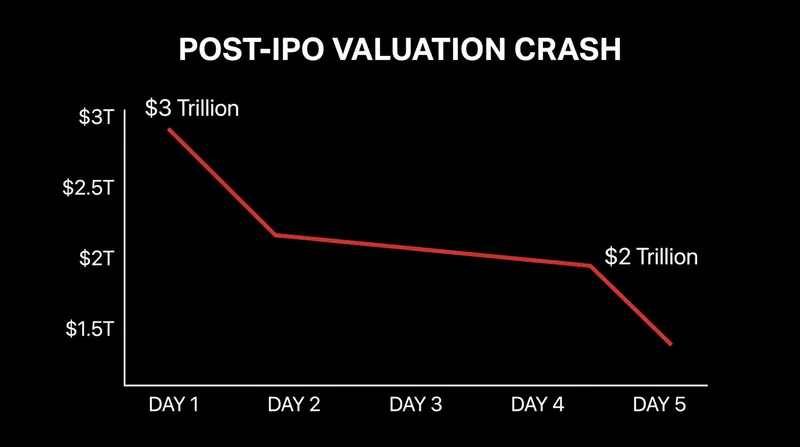 SpaceX lost over $600 billion in market value in just three trading sessions following its IPO.