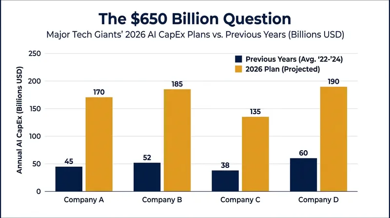 Major tech firms have committed over $650 billion to AI infrastructure in 2026.