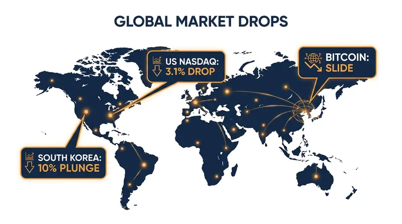 The tech selloff triggered a global ripple effect, hitting international markets and adjacent risk assets.