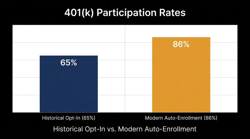 Automatic enrollment has drastically increased the percentage of eligible workers participating in retirement plans.