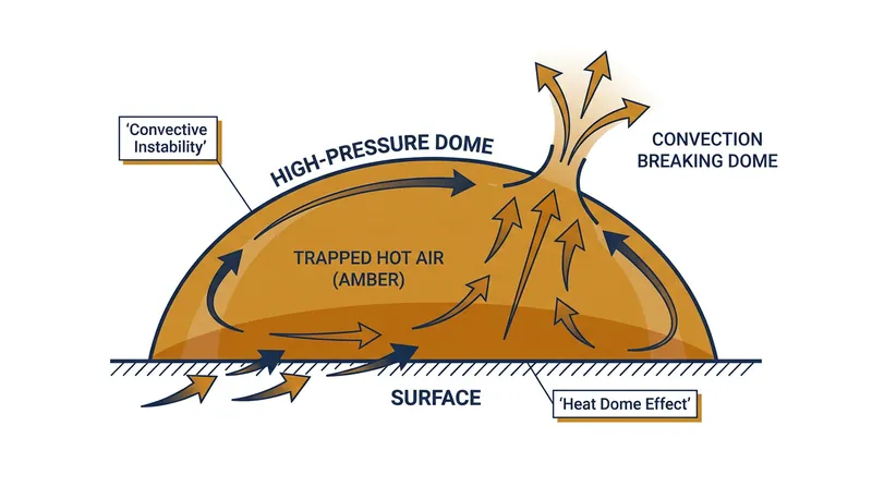 How a persistent high-pressure system traps heat, and how convective instability might eventually limit surface temperatures.