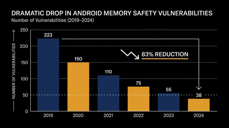 Google's adoption of Rust has driven memory safety vulnerabilities in Android to historic lows.