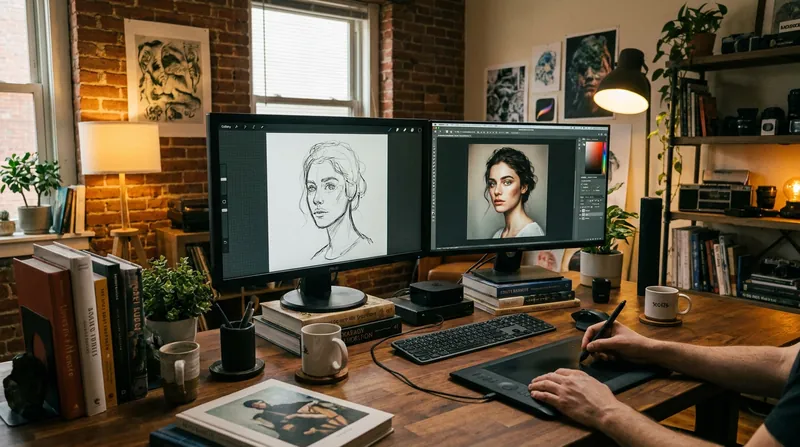 Krea's real-time canvas allows artists to explore compositions fluidly before committing to a final render.