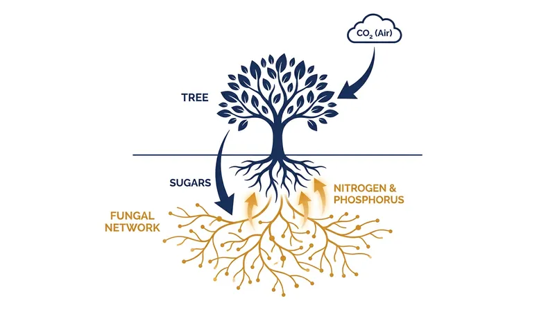 The symbiotic trade: Plants provide carbon-rich sugars to fungi in exchange for essential soil minerals.
