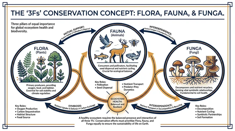 The 'Flora, Fauna, Funga' initiative seeks to elevate fungi to the same conservation status as plants and animals.