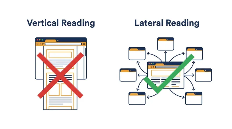Lateral reading involves opening new tabs to verify a source, rather than trusting the source itself.