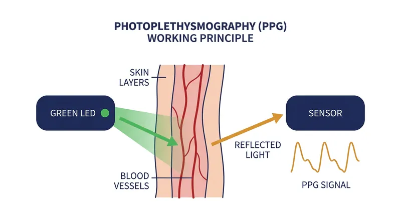 Optical sensors measure changes in blood volume to algorithmically estimate blood pressure.