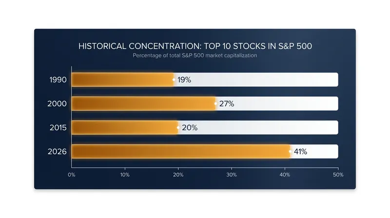 The top 10 companies now account for 41% of the S&P 500's total market capitalization, surpassing the dot-com bubble peak.