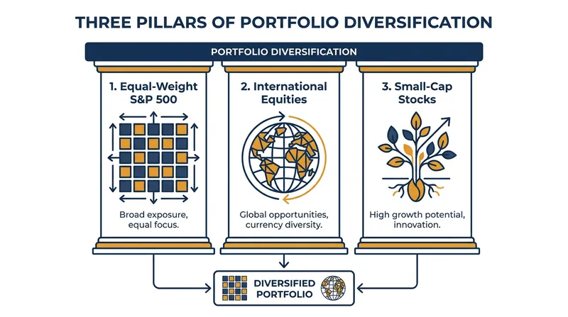 Financial experts recommend complementing traditional index funds with equal-weight, international, or small-cap exposure.