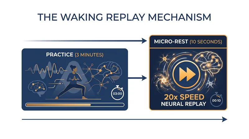 During a 10-second rest, the brain replays the practiced sequence at 20 times the normal speed.