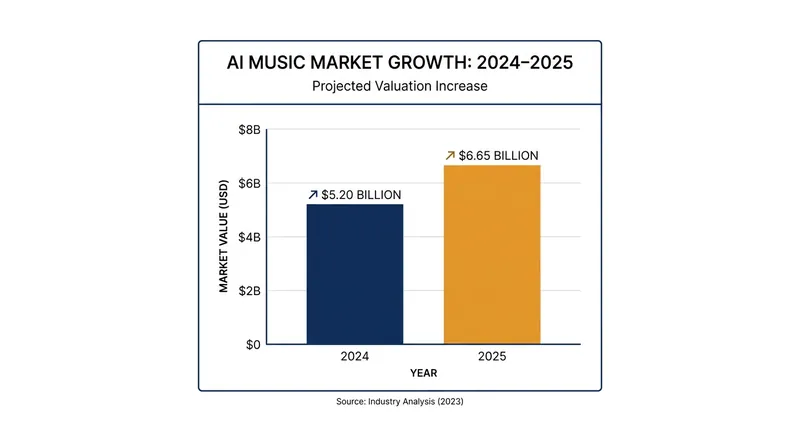 The generative AI music market experienced massive growth through 2025.