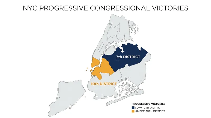 The progressive sweep was concentrated in districts spanning Lower Manhattan, Brooklyn, and Queens.