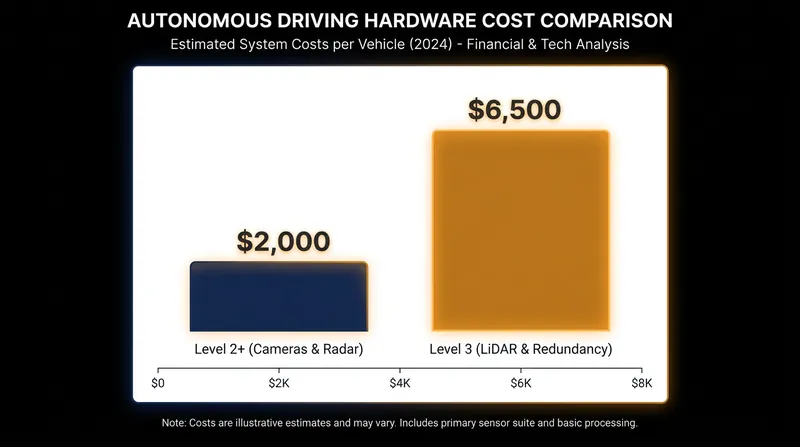 The redundant hardware required for Level 3 autonomy adds thousands of dollars to the vehicle's price.