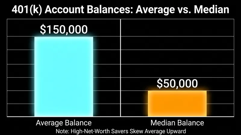 While average balances are at record highs, median balances provide a more realistic view of the typical worker's savings.