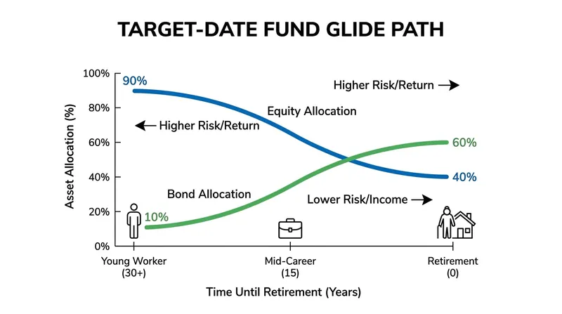 Target-date funds automatically adjust a portfolio's risk level as the investor nears retirement age.