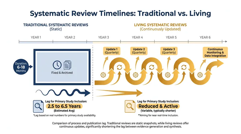The structural lag in traditional evidence synthesis.