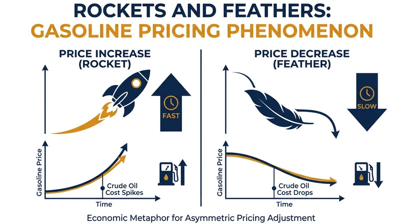 The 'rockets and feathers' effect explains why pump prices rise quickly but fall slowly.
