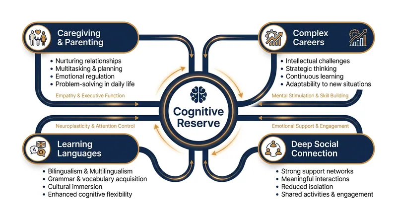 While parenting is a powerful driver of neuroplasticity, other complex social and cognitive environments can also build cognitive reserve.