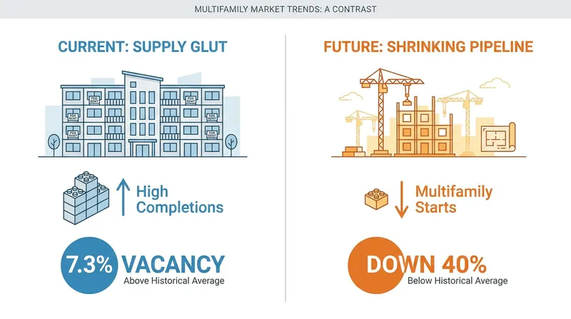 While current inventory is high, a sharp drop in new construction starts signals the renter's market may be temporary.