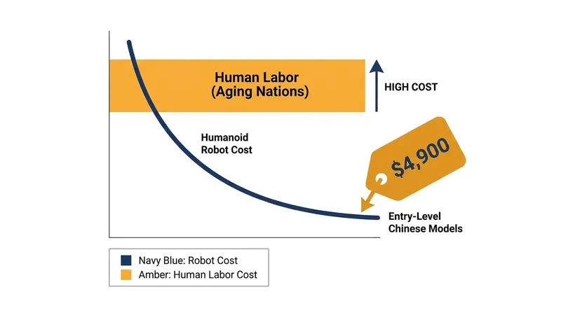 Plummeting hardware costs, driven by existing EV supply chains, are making humanoids economically viable.
