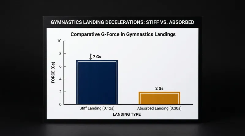 Extending the duration of a landing by just fractions of a second dramatically reduces the G-forces absorbed by the gymnast's joints.