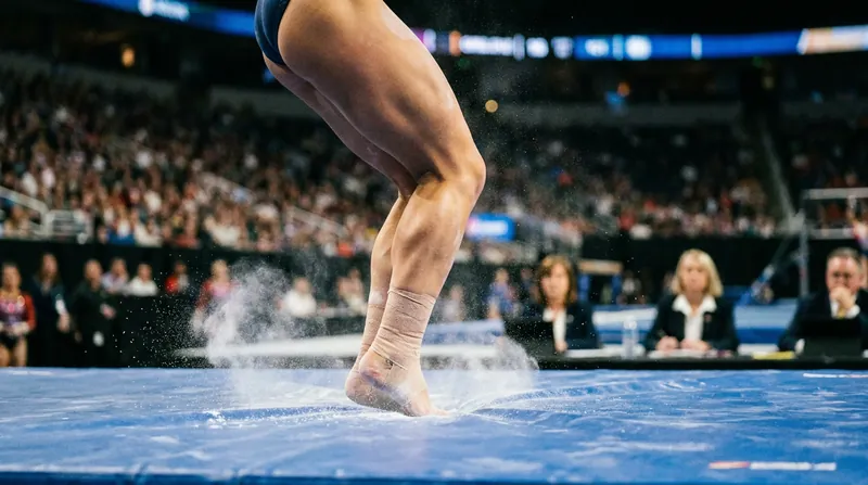 A 'stuck' landing requires the athlete to instantly dissipate immense kinetic energy through their lower body.