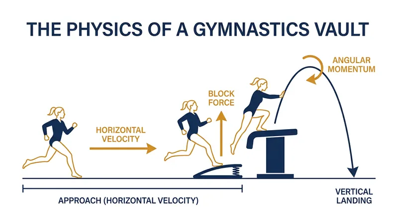 The vaulting table acts as a fulcrum, converting the athlete's horizontal sprinting speed into vertical height and rotational energy.