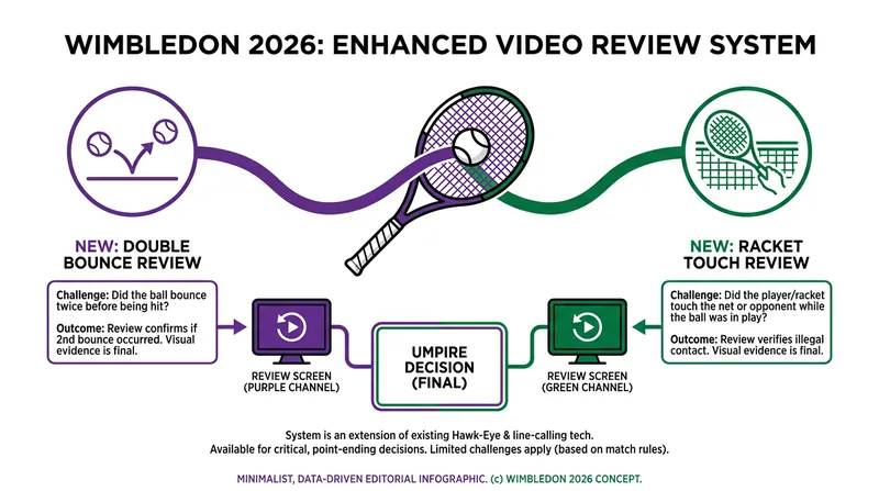 The new video review system allows players to challenge subjective umpire calls like double bounces and racket touches.