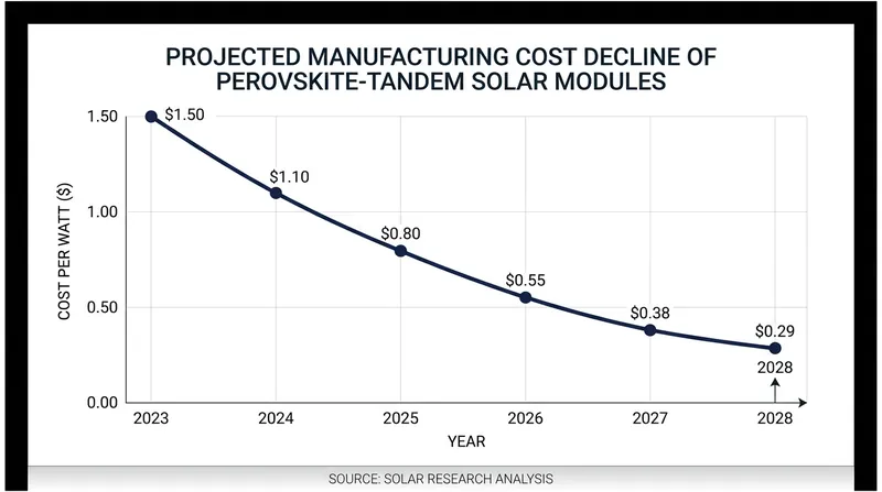 As manufacturing scales, perovskite-tandem modules are projected to undercut the cost of premium silicon.