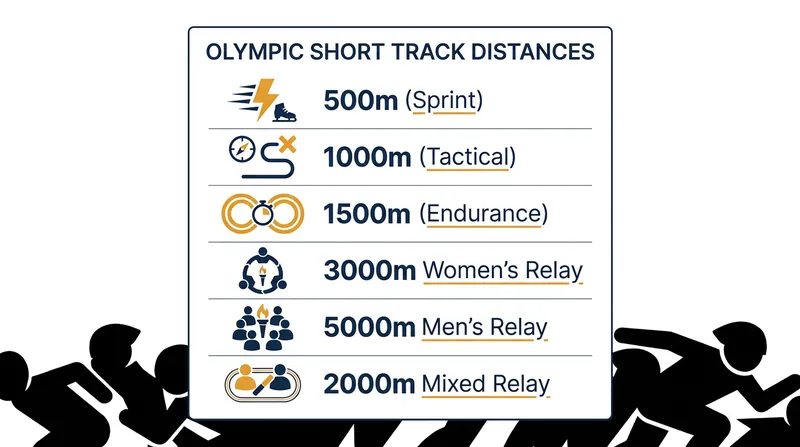 The Olympic short track program spans pure sprints to endurance-testing relays.