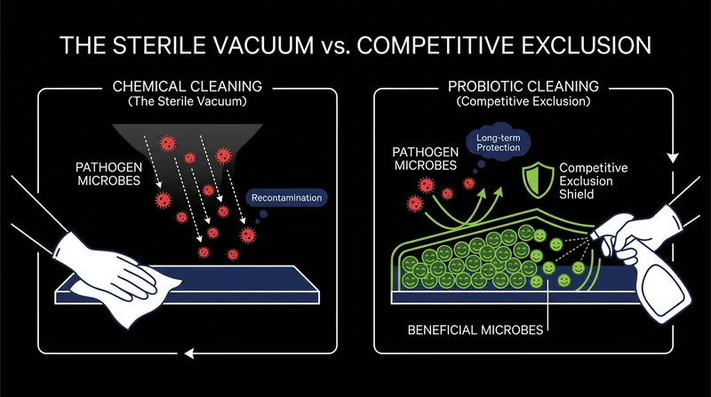 How beneficial bacteria prevent pathogens from recolonizing surfaces.