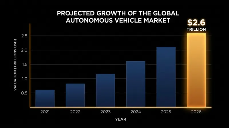 The global autonomous vehicle market has reached an estimated $2.6 trillion valuation in 2026.