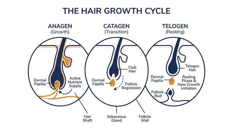 A healthy scalp microbiome ensures hair remains in the active Anagen growth phase for as long as possible.