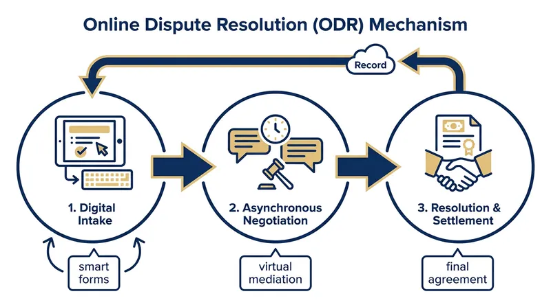 How Online Dispute Resolution (ODR) moves conflicts from intake to settlement without a courtroom.