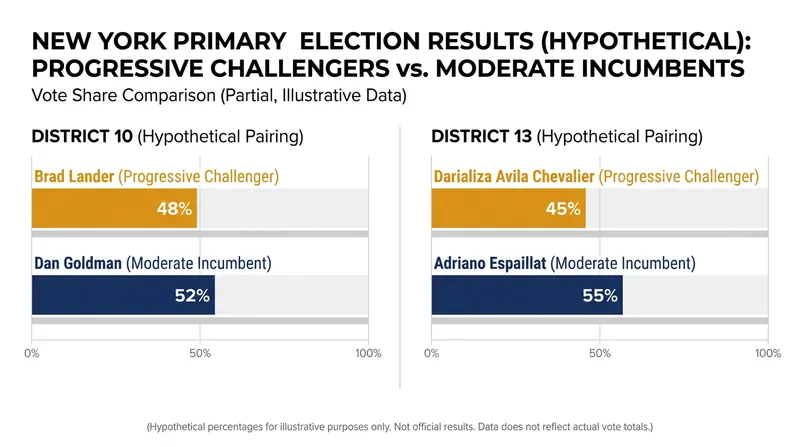 Progressive challengers unseated established incumbents across multiple key New York districts.