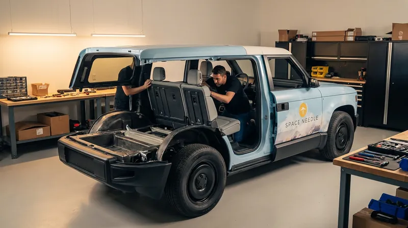 Owners can purchase a $5,000 kit to convert the two-seat pickup into a five-seat SUV.