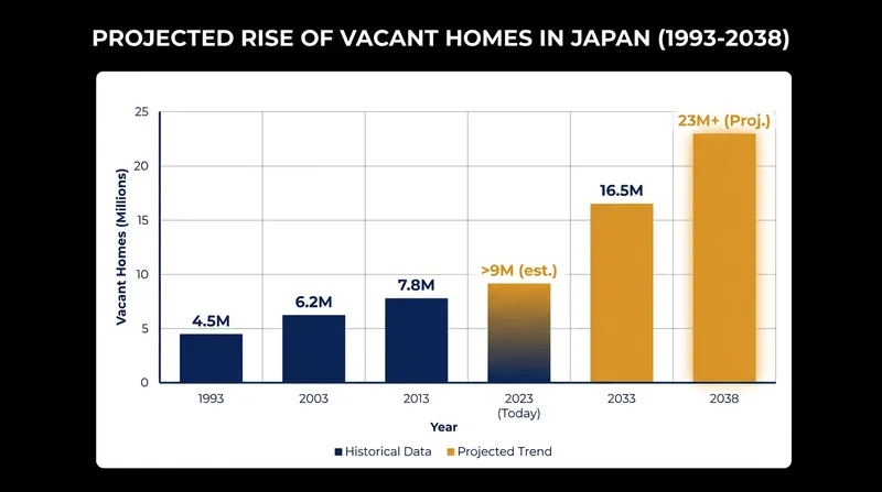 Japan's vacant housing stock has doubled since the 1990s.