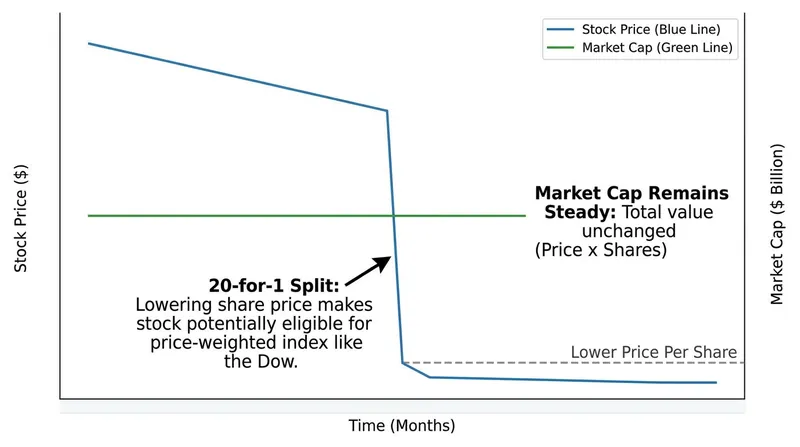 Alphabet's 2022 stock split lowered its per-share price, removing the mathematical barrier to entering the Dow.