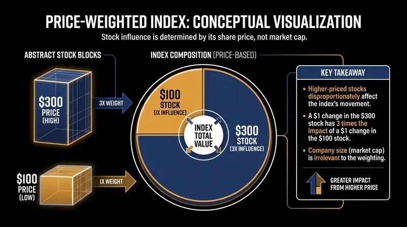 In a price-weighted index, a company's share price dictates its influence, regardless of its total market capitalization.