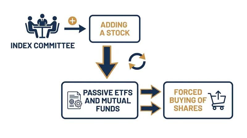 When a stock is added to a major index, passive funds that track that benchmark are forced to buy shares.