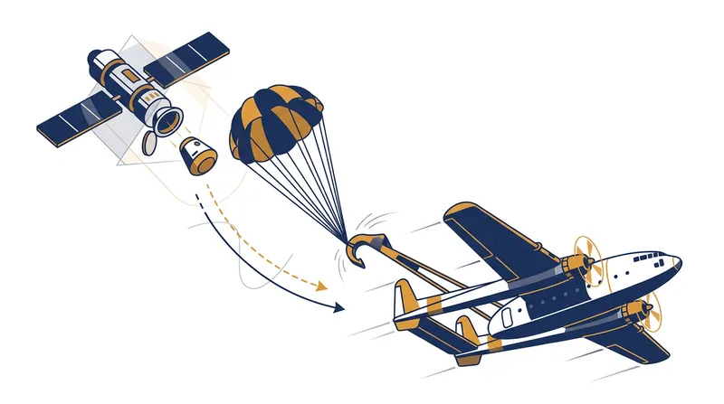 Unlike modern digital satellites, the CORONA program relied on physical film capsules that were caught mid-air by U.S. Air Force planes.