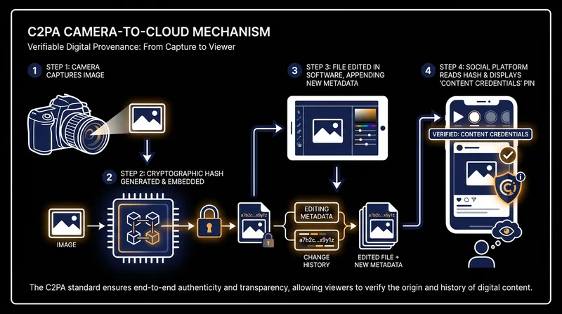 How Content Credentials maintain a secure chain of custody from the moment a photo is taken.