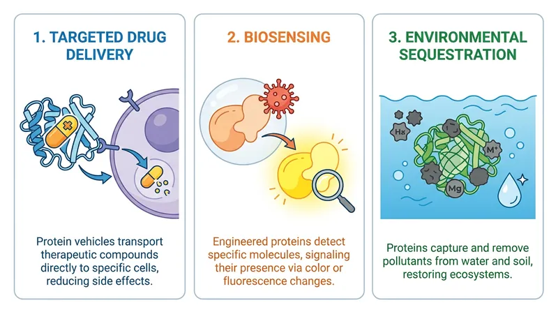 Beyond medicine, custom binding proteins have massive potential in diagnostics and environmental cleanup.