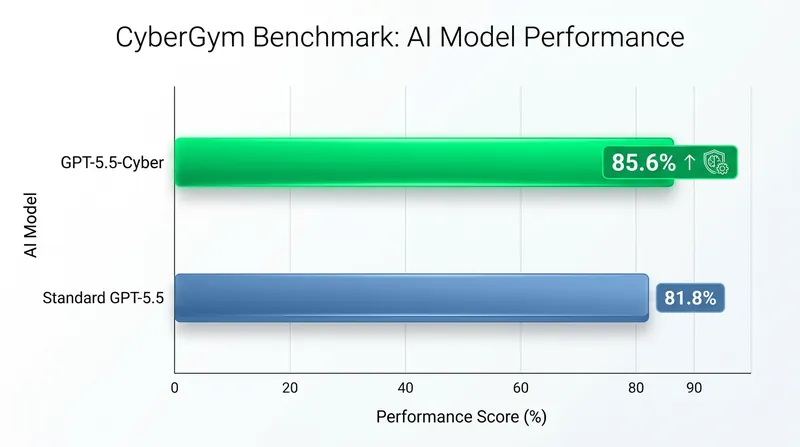 GPT-5.5-Cyber achieved the highest single-model score ever recorded on the CyberGym evaluation.