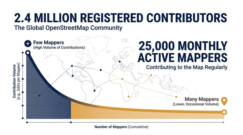 OpenStreetMap relies on a massive global community, with a dedicated core of 25,000 mappers active every month.
