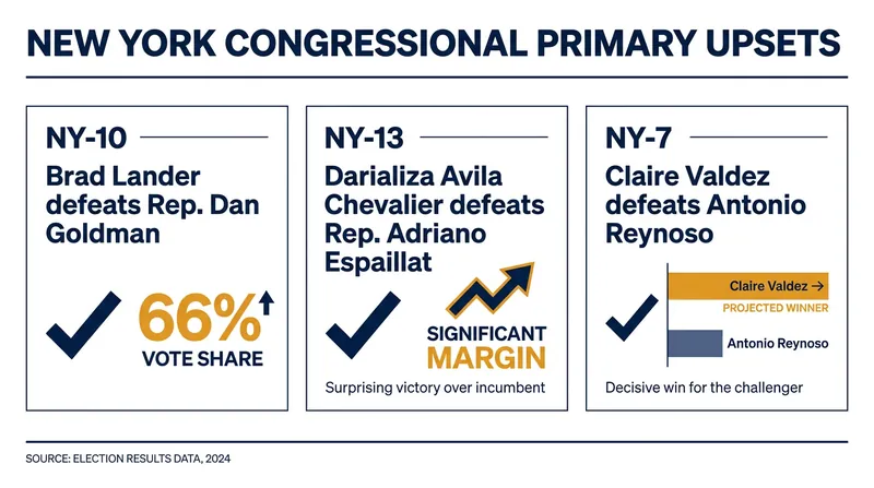 Three candidates backed by the DSA and Mayor Zohran Mamdani won their congressional primaries, unseating two incumbents.
