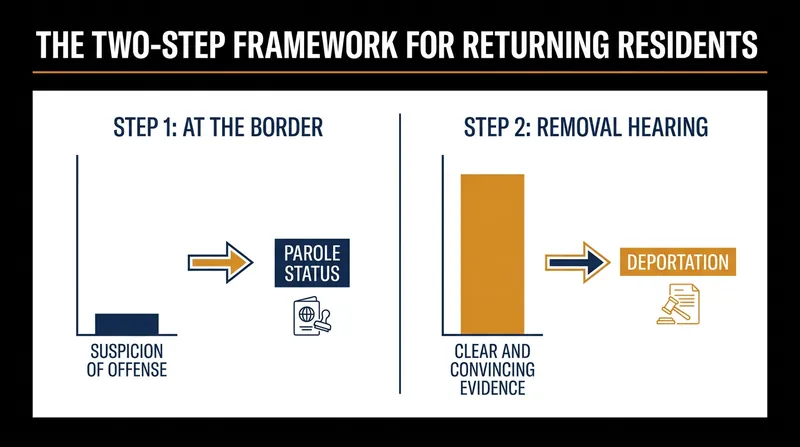 The Court's ruling separates the evidentiary requirements at the border from those required at a formal removal hearing.