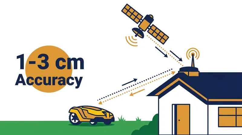 Real-Time Kinematic (RTK) positioning uses a fixed base station to correct atmospheric GPS errors, achieving centimeter-level accuracy.
